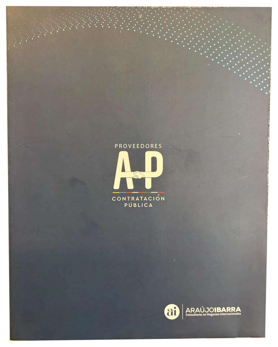 Carpeta institucional azul con trama de puntos